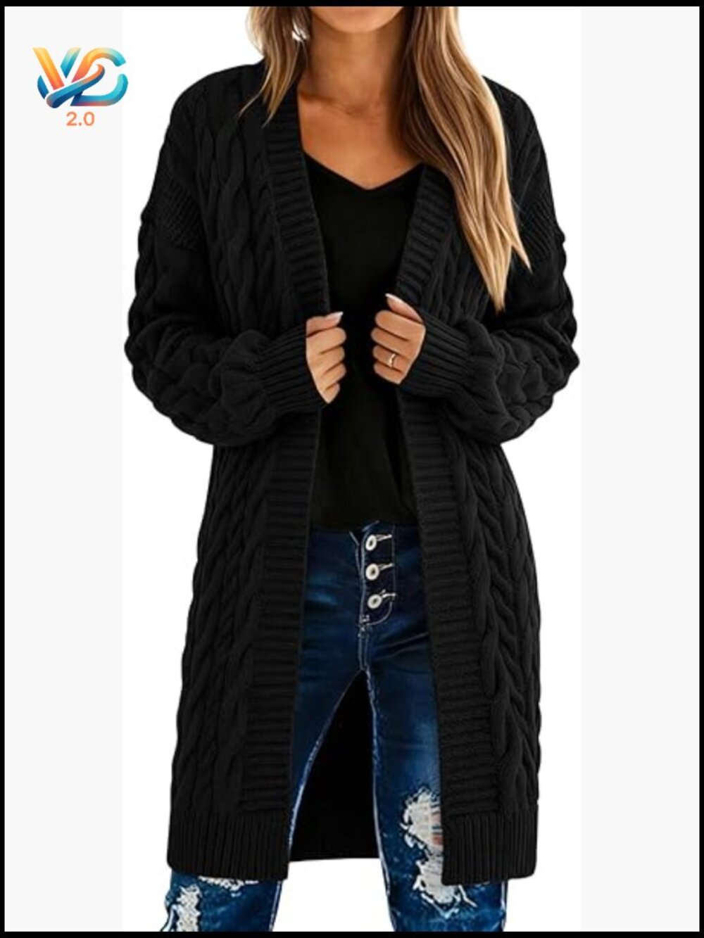 Cable Knit Open Front Chunky Cardigan Sweater with Pockets